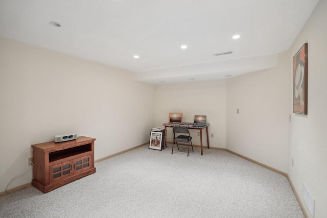 view of carpeted home office