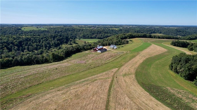 birds eye view of property featuring a rural view