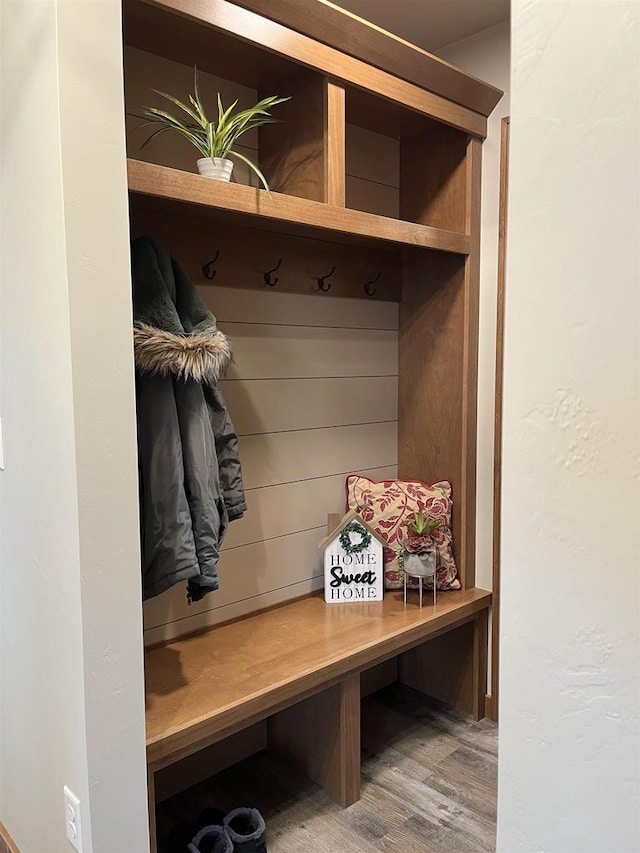 mudroom with hardwood / wood-style floors