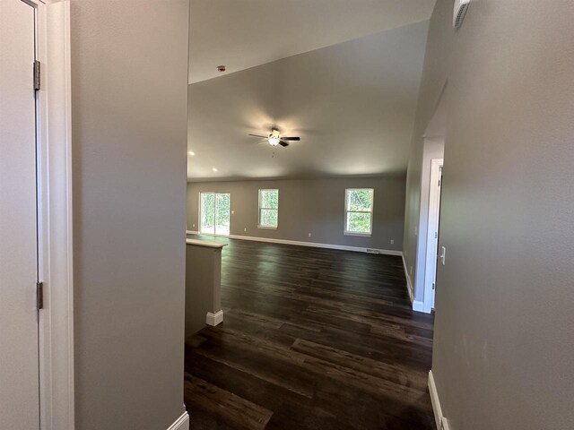 interior space featuring dark hardwood / wood-style floors and ceiling fan