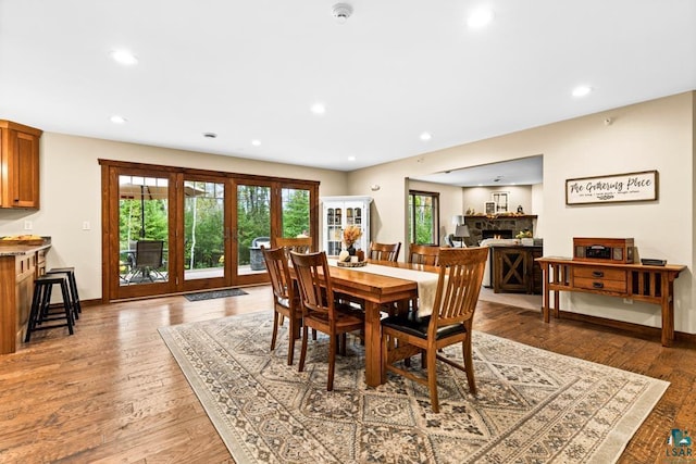 dining area featuring hardwood / wood-style floors and french doors