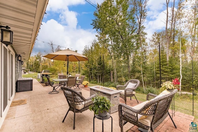 view of patio / terrace with an outdoor fire pit