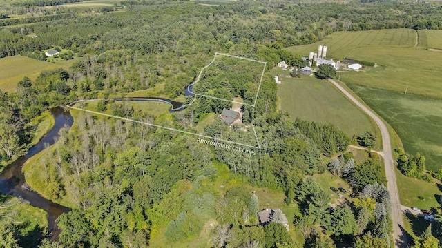 drone / aerial view with a rural view