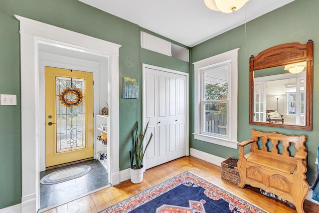 foyer entrance featuring light wood-type flooring