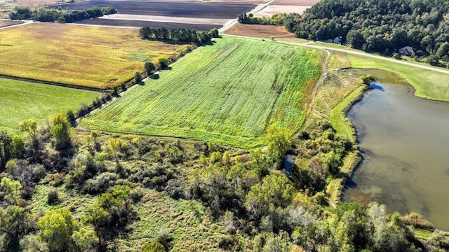 bird's eye view with a water view and a rural view