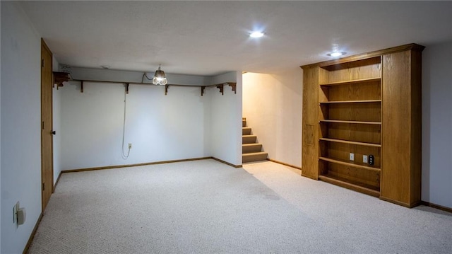 basement with light carpet