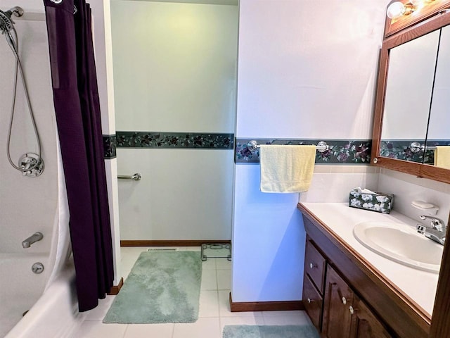 63574 Lohmann Ln, Eastman, WI 52626 - full bathroom featuring vanity, shower / bath combo, and tile patterned flooring