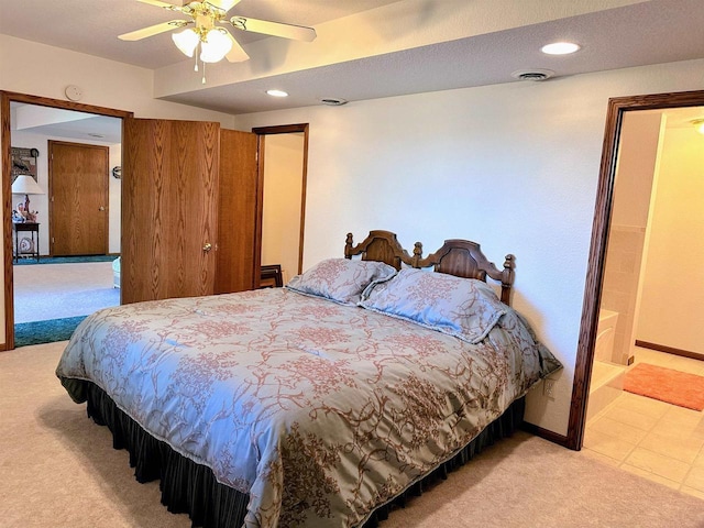 63574 Lohmann Ln, Eastman, WI 52626 - carpeted bedroom with baseboards, recessed lighting, and ceiling fan