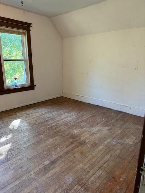 additional living space with vaulted ceiling and hardwood / wood-style floors