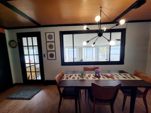 dining room with a notable chandelier and wood-type flooring