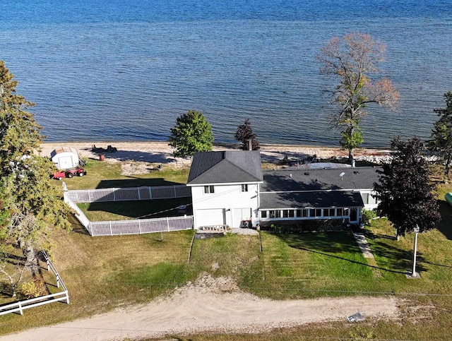 aerial view with a water view