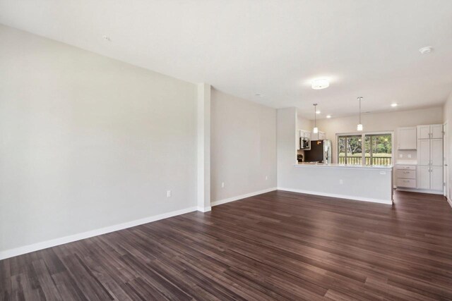 unfurnished living room with dark hardwood / wood-style flooring