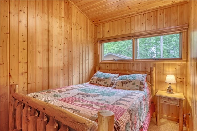 6874N Victory Heights Cir, Stone Lake, WI 54876 - carpeted bedroom with wood walls and wood ceiling