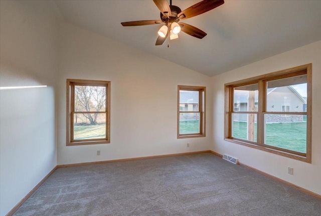 425 Mourning Dove Ct, Arena, WI 53503 - carpeted empty room with vaulted ceiling, baseboards, and a ceiling fan