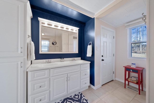 N1814 Highland Rd, Lake Geneva, WI 53147 - full bath with double vanity, tile patterned floors, and baseboards