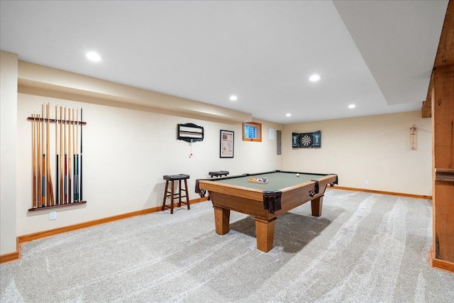 playroom with carpet and billiards