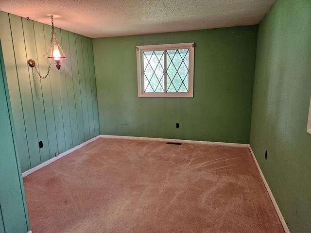 carpeted empty room featuring a textured ceiling