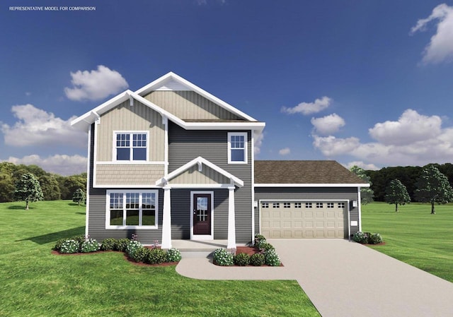 craftsman-style house featuring a front yard and a garage