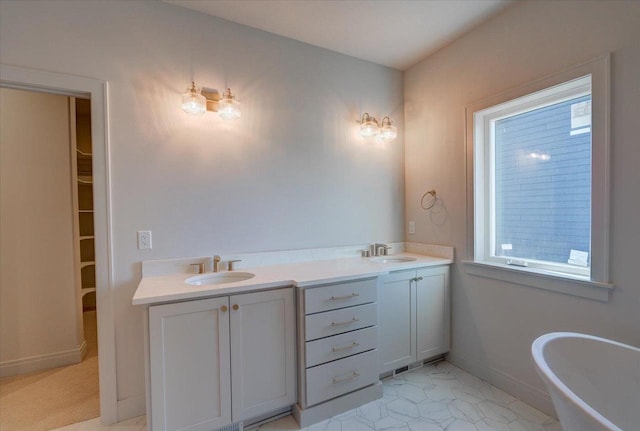 1438 Greenleaf Ct, Sun Prairie, WI 53590 - full bath with a sink, baseboards, a freestanding tub, and a healthy amount of sunlight