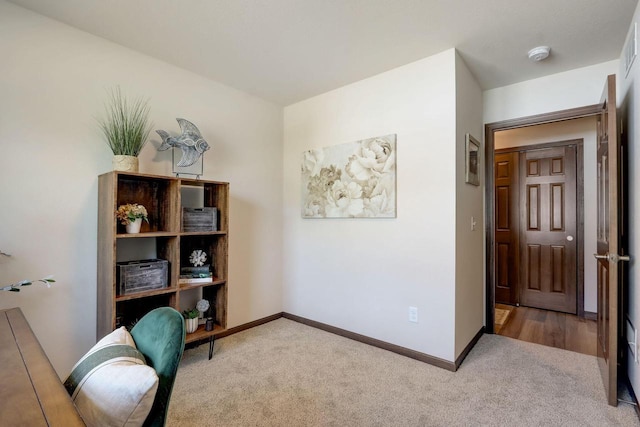 view of carpeted home office