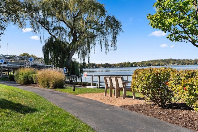 view of dock with a water view