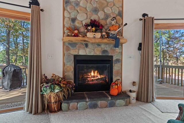 331 Robindale Ct, Nekoosa, WI 54457 - detailed view of carpet floors and a stone fireplace
