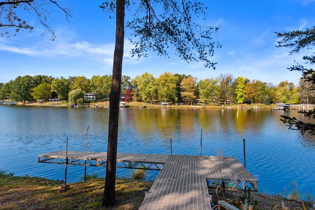 view of dock with a water view