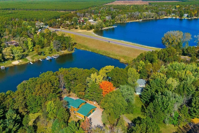 bird's eye view featuring a rural view and a water view