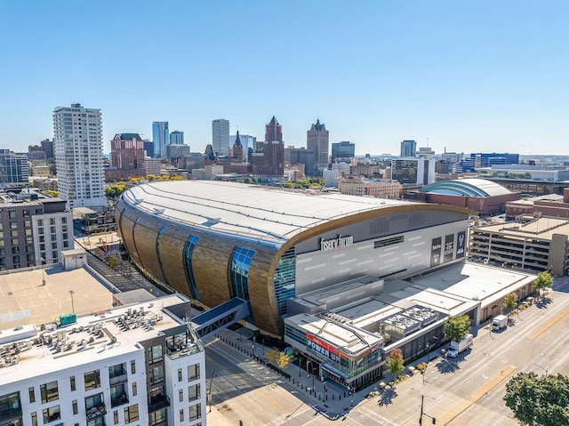 birds eye view of property with a city view