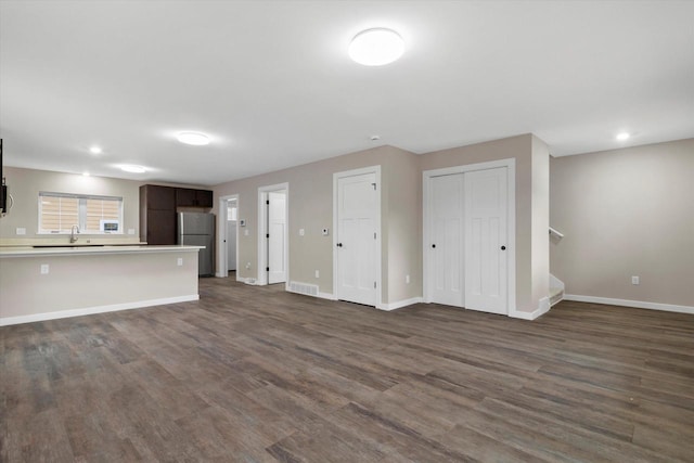 unfurnished living room featuring dark hardwood / wood-style floors