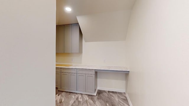 interior space featuring gray cabinetry