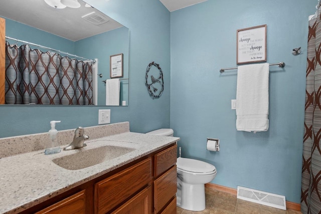 bathroom with vanity, tile patterned flooring, and toilet