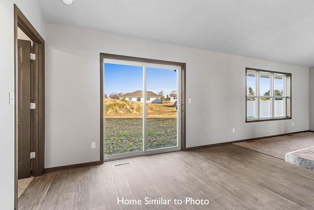 empty room with light hardwood / wood-style flooring and a wealth of natural light