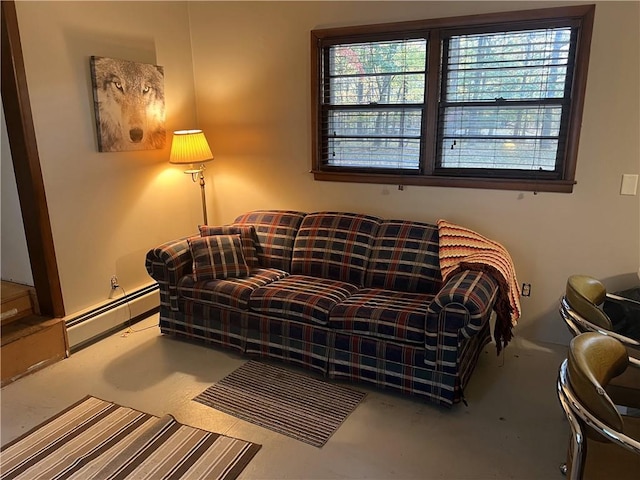 living room with a baseboard radiator