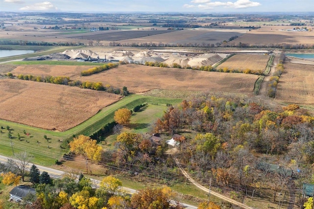 aerial view featuring a water view and a rural view