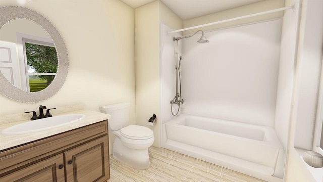 full bathroom with shower / bathing tub combination, vanity, and toilet