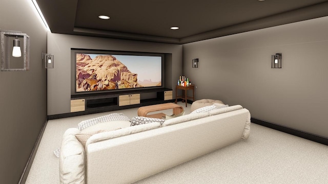 cinema room featuring carpet flooring