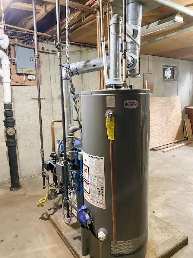 utility room featuring water heater