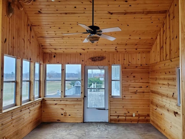 N8709 5th Ave, Camp Douglas, WI 54618 - unfurnished sunroom featuring wood walls, wooden ceiling, and lofted ceiling