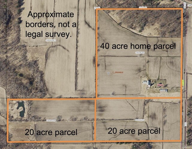 N8709 5th Ave, Camp Douglas, WI 54618 - aerial map of property and surrounding area featuring property parcel outlined