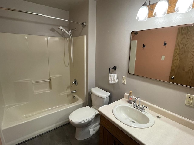 full bathroom with tile patterned flooring, vanity, washtub / shower combination, and toilet