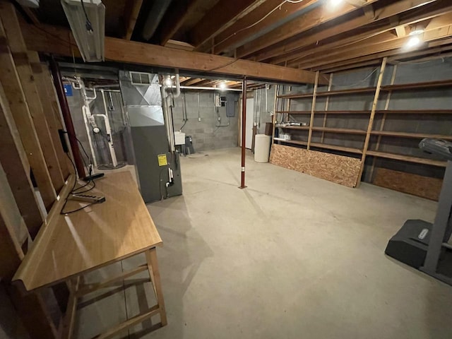 basement featuring heating unit