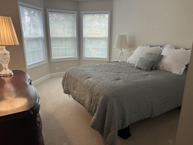 bedroom with light carpet