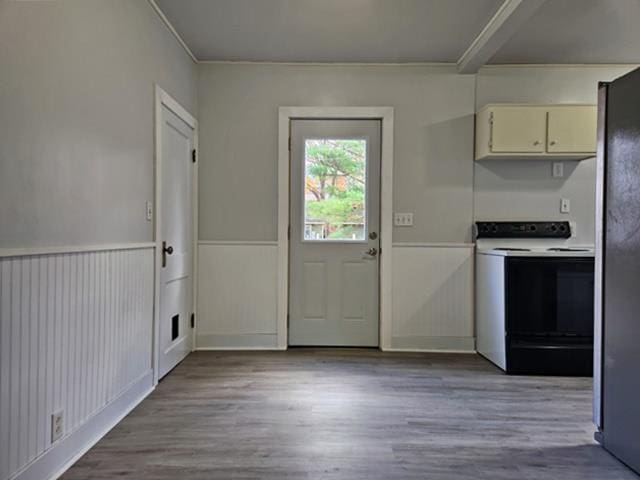 kitchen featuring light hardwood / wood-style flooring and electric range