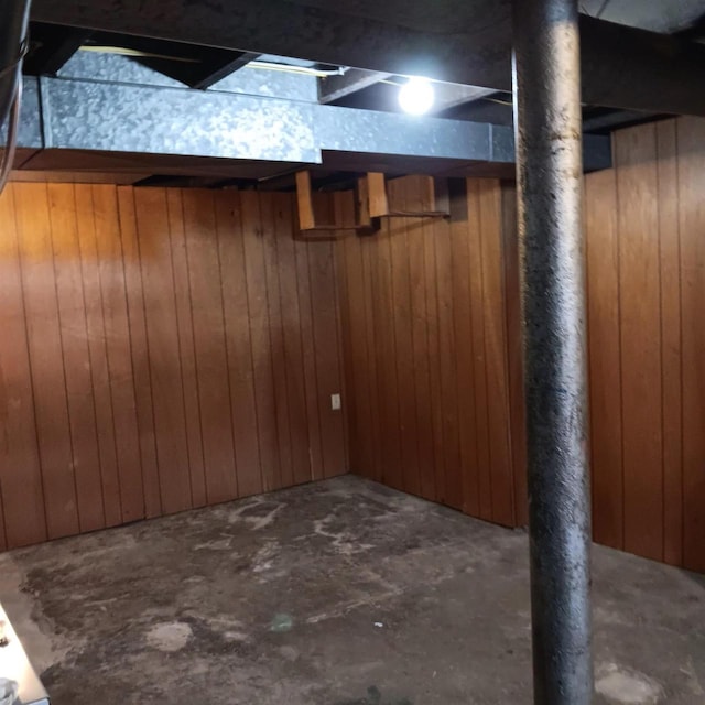 basement with wooden walls