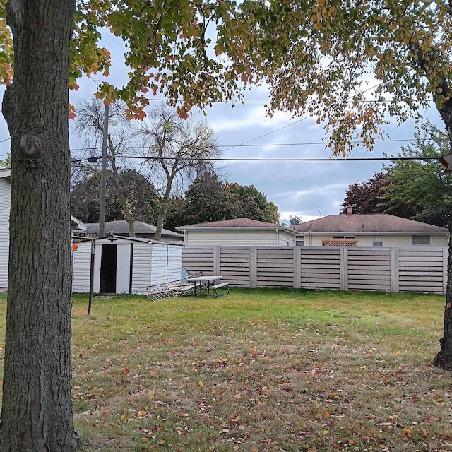 view of yard featuring a shed