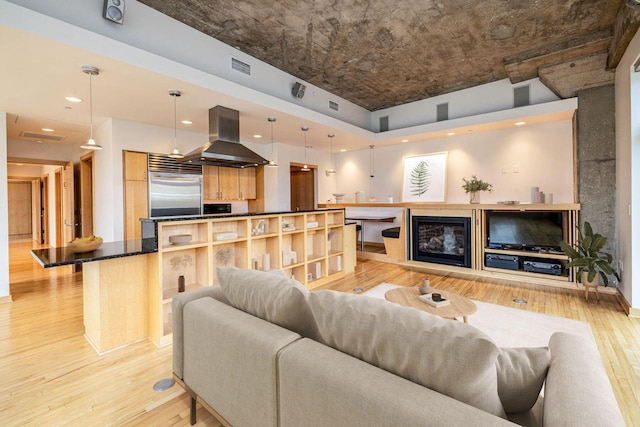 living room with light hardwood / wood-style floors