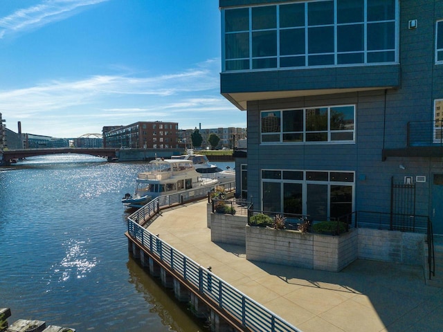 view of dock with a water view