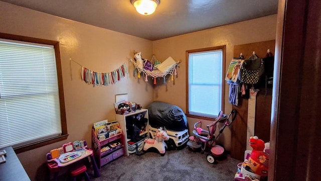 playroom featuring a healthy amount of sunlight and carpet flooring