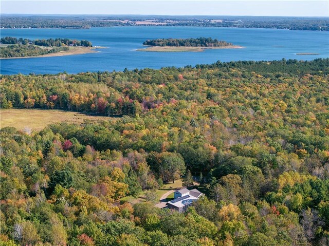 345 Old County D, Shell Lake, WI 54871 - bird's eye view with a wooded view and a water view